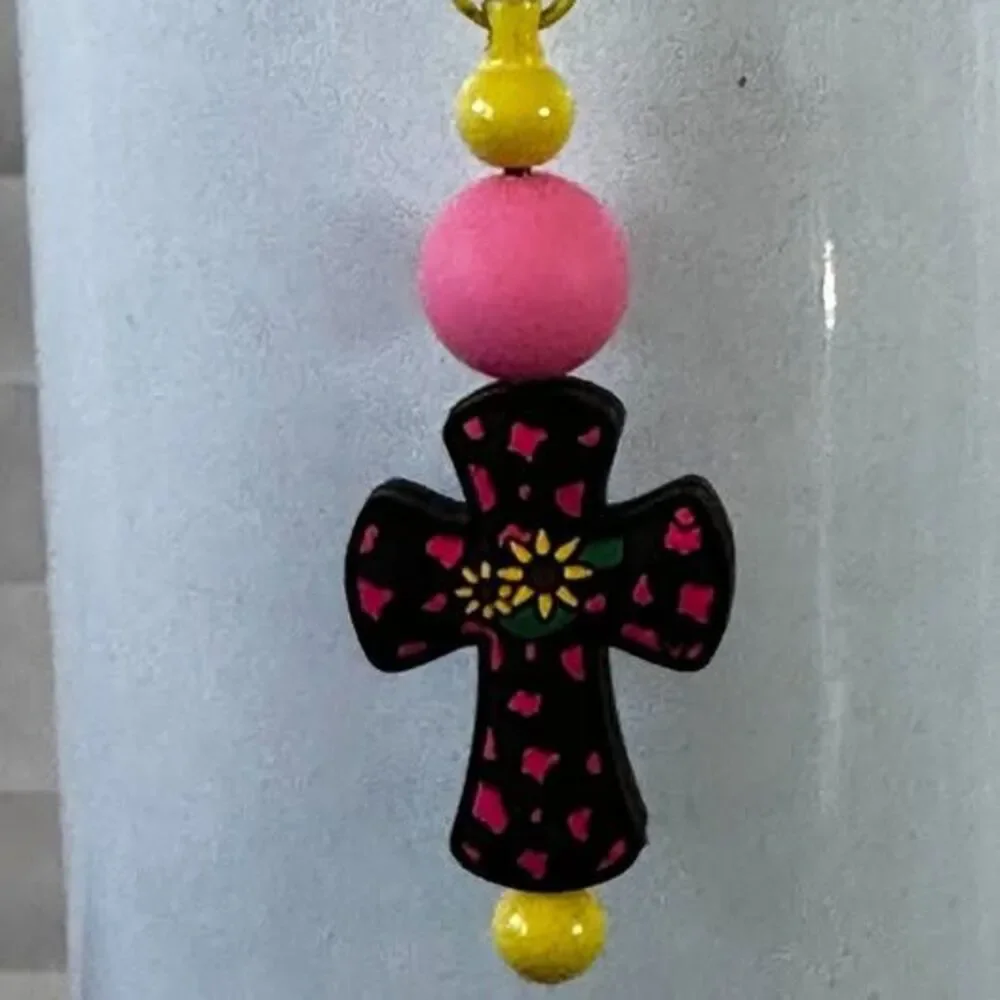 Silicone Bead Cup Charm Straw Hanger Black Pink Cross Reusable Gift